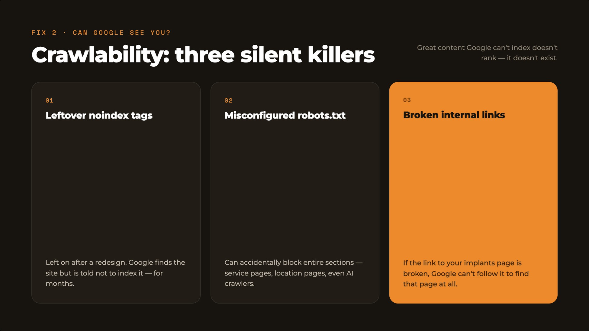 Three silent crawlability killers on dental websites